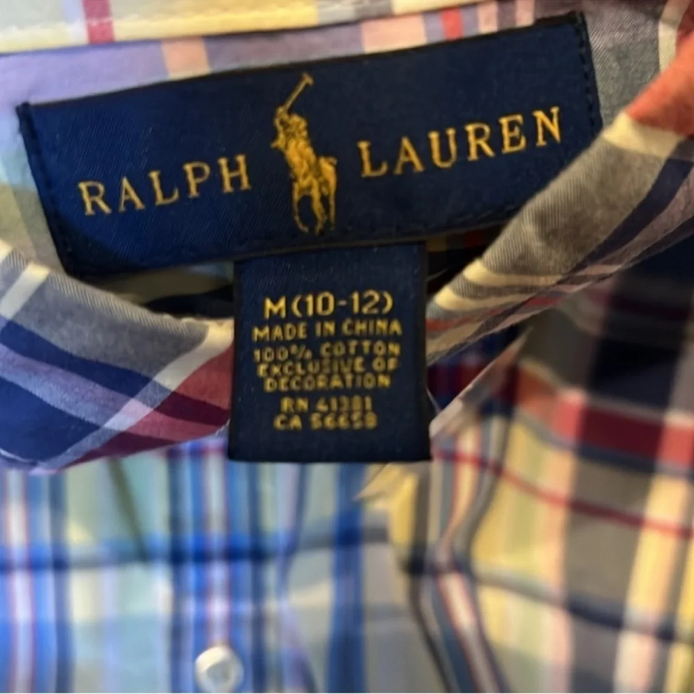 Ralph Lauren boys long sleeved plaid button down plaid Oxford shirt S & M NWT